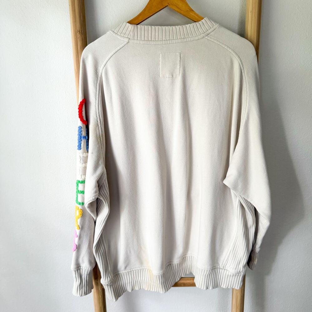 Aerie Cheers Graphic Sweatshirt Cream Oversized Pullover Large - Picture 7 of 9